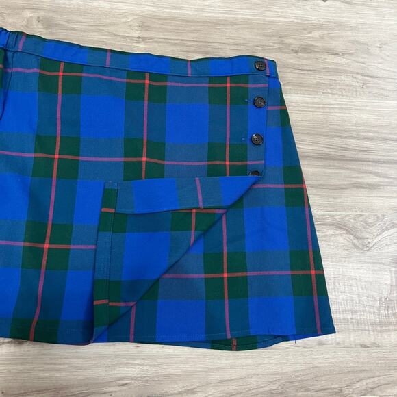 Juniors' SO Good For Life Buttoned Faux Wrap Blue, Green Plaid Skirt Size 17 - Picture 4 of 14